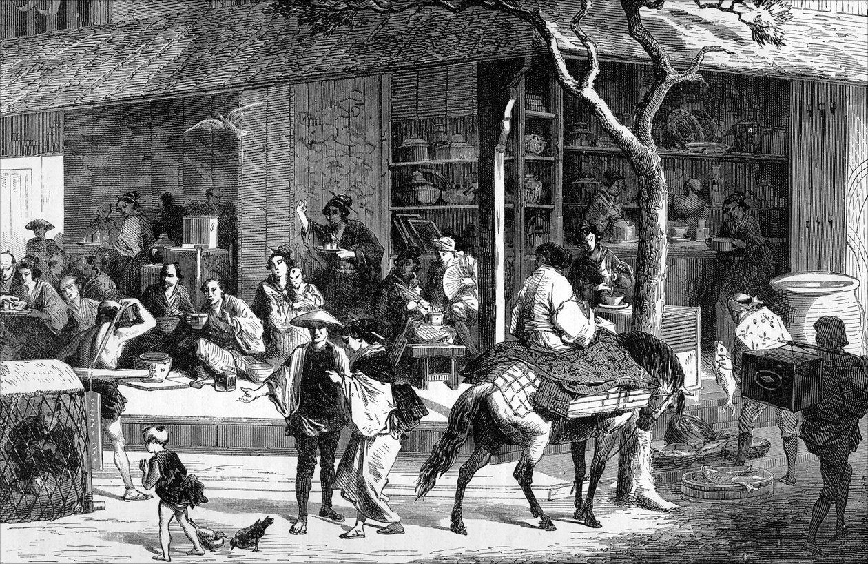 जापान में एक चाय बाजार, c1880 द्वारा अज्ञात