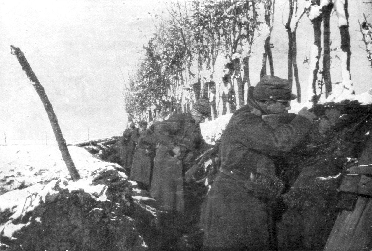 रिजर्व पैदल सेना, पास-डी-कैलास, फ्रांस, सर्दियों, 1915 से भरा एक खाई द्वारा अज्ञात