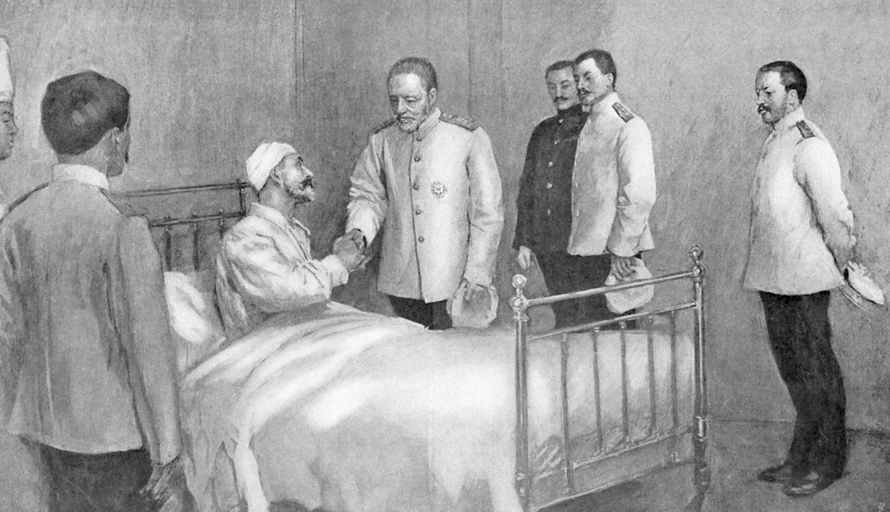 एडमिरल टोगो अस्पताल में रूसी एडमिरल रोझेस्टेवेन्स्की, रुसो-जापानी युद्ध, 1904-5 का दौरा कर रहे हैं द्वारा अज्ञात