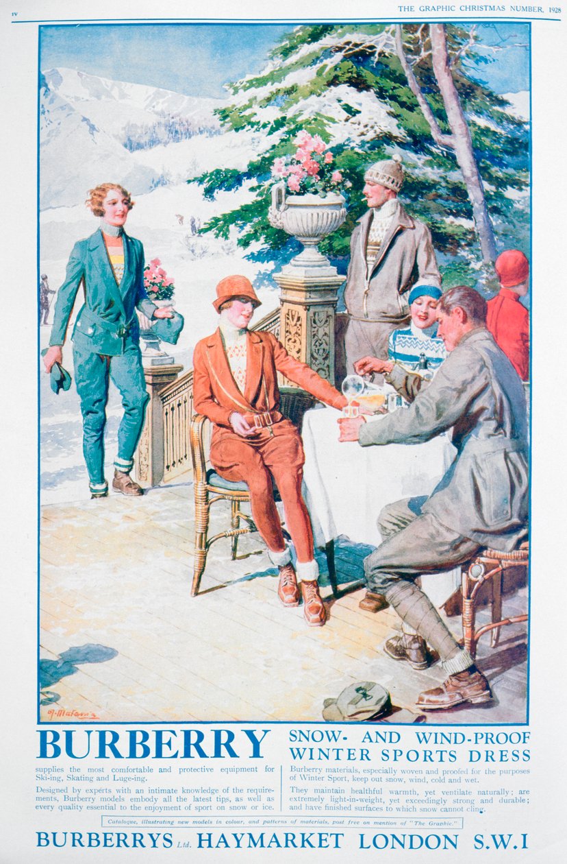 बरबरी स्नो और विंड-प्रूफ विंटर स्पोर्ट्स ड्रेस के लिए विज्ञापन, 1928 द्वारा अज्ञात