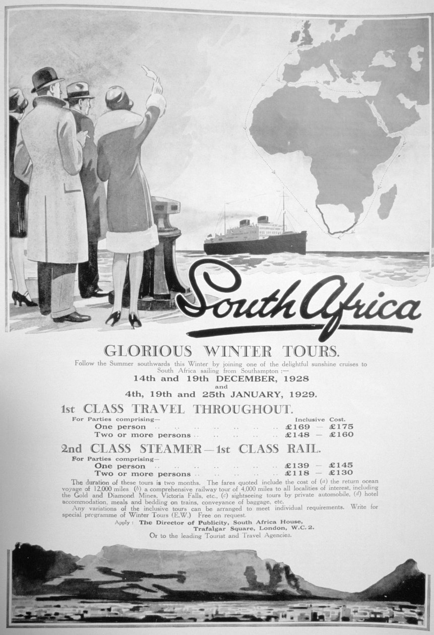 दक्षिण अफ्रीका के शीतकालीन पर्यटन के लिए विज्ञापन, 1928 द्वारा अज्ञात
