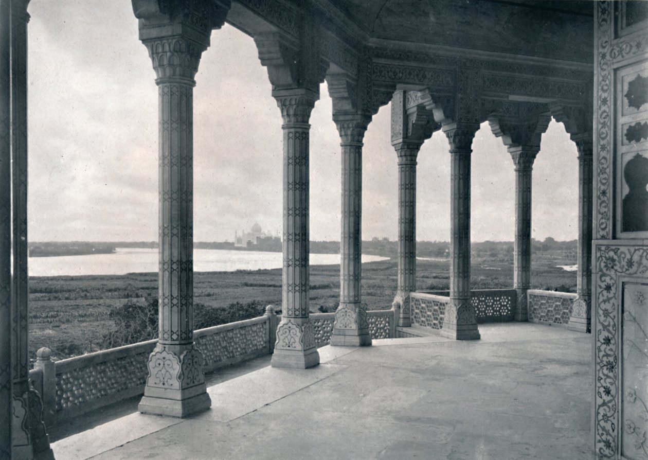 आगरा। जैस्मीन टॉवर की बालकनी, ताज दिखा रहा है, c1910। द्वारा अज्ञात