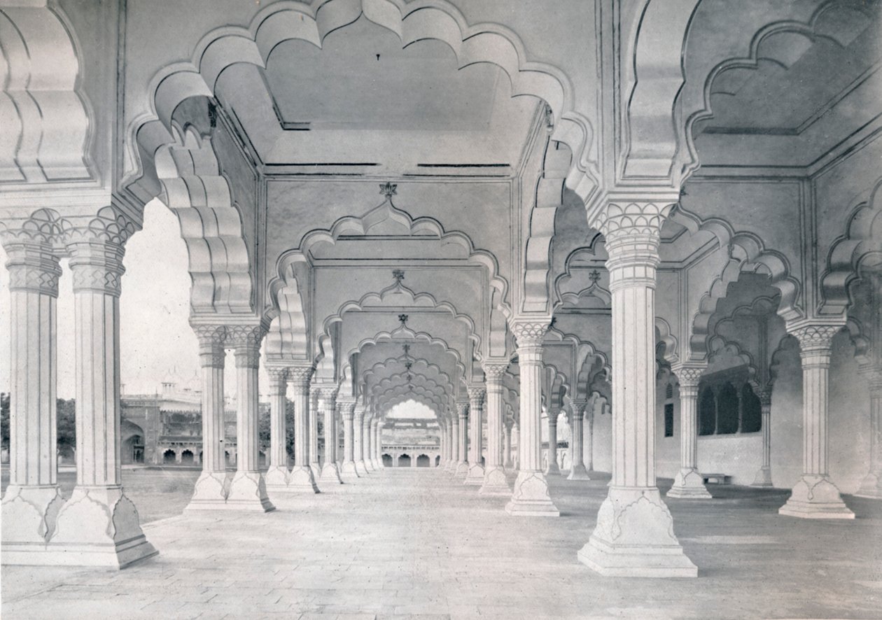 आगरा। दीवान-ए-हूँ, या हॉल ऑफ़ पब्लिक ऑडियंस, c1910। द्वारा अज्ञात