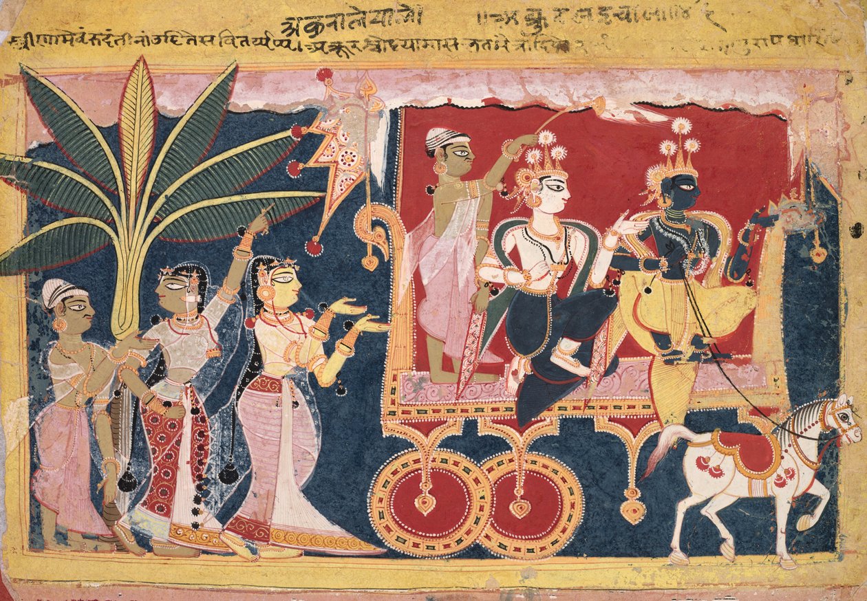 अक्रूर ने कृष्ण और बलराम को मथुरा इसर्दा भागवत पुराण, सी। 1560-1570। द्वारा अज्ञात