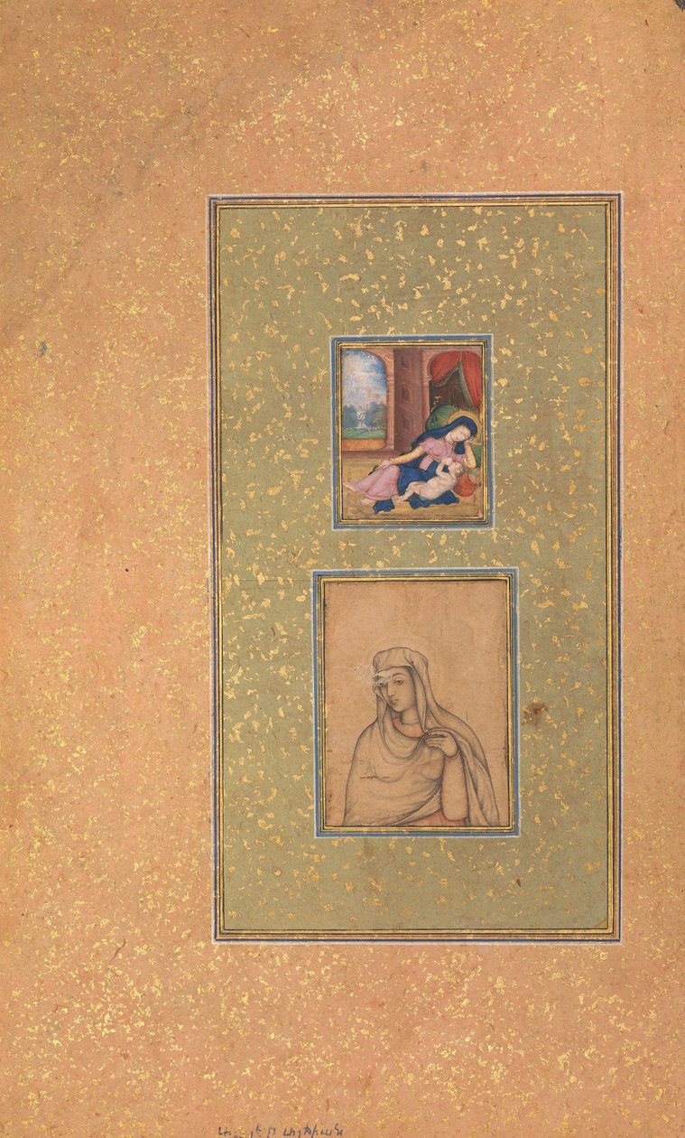 एल्बम पृष्ठ दो ईसाई विषयों के साथ, 16वीं शताब्दी के अंत में। द्वारा अज्ञात