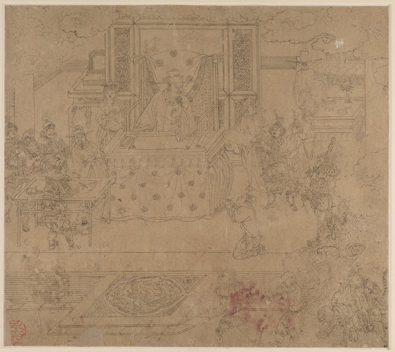 दाओवादी और बौद्ध विषयों का एल्बम: किंग्स ऑफ़ हेल्स: लीफ 30, 1200s। द्वारा अज्ञात