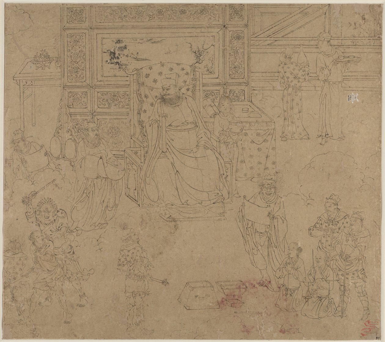 दाओवादी और बौद्ध विषयों का एल्बम: किंग्स ऑफ़ हेल्स: लीफ 34, 1200s। द्वारा अज्ञात