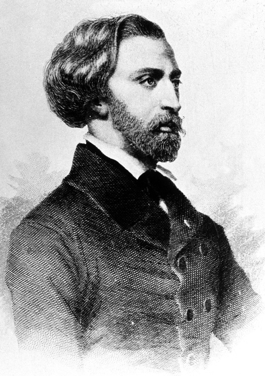 अल्फ्रेड डी मुसेट (1810-1857) फ्रांसीसी कवि और लेखक, उत्कीर्णन, सी। 1854 द्वारा अज्ञात