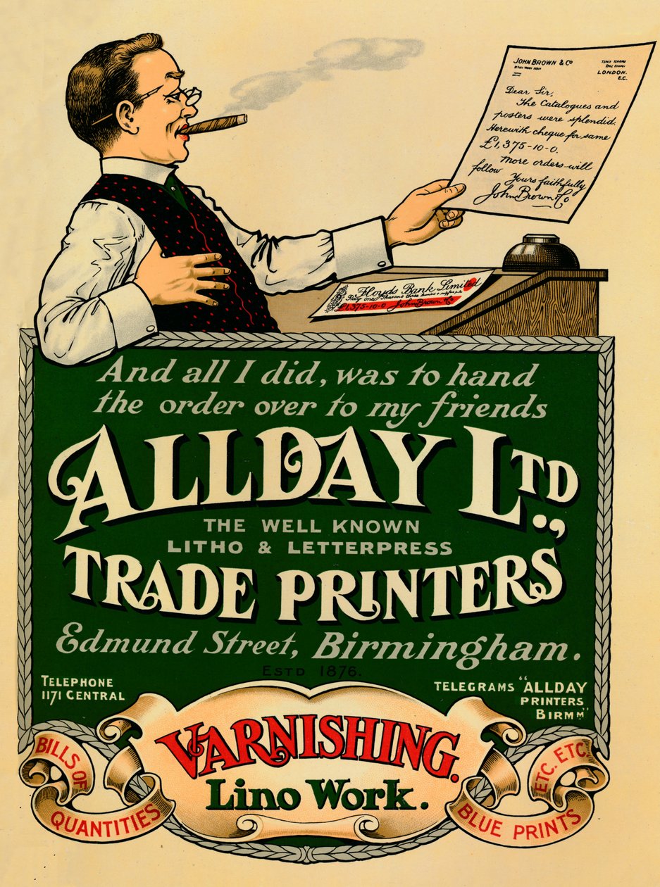 Allday Ltd., ट्रेड प्रिंटर्स विज्ञापन, 1910 द्वारा अज्ञात