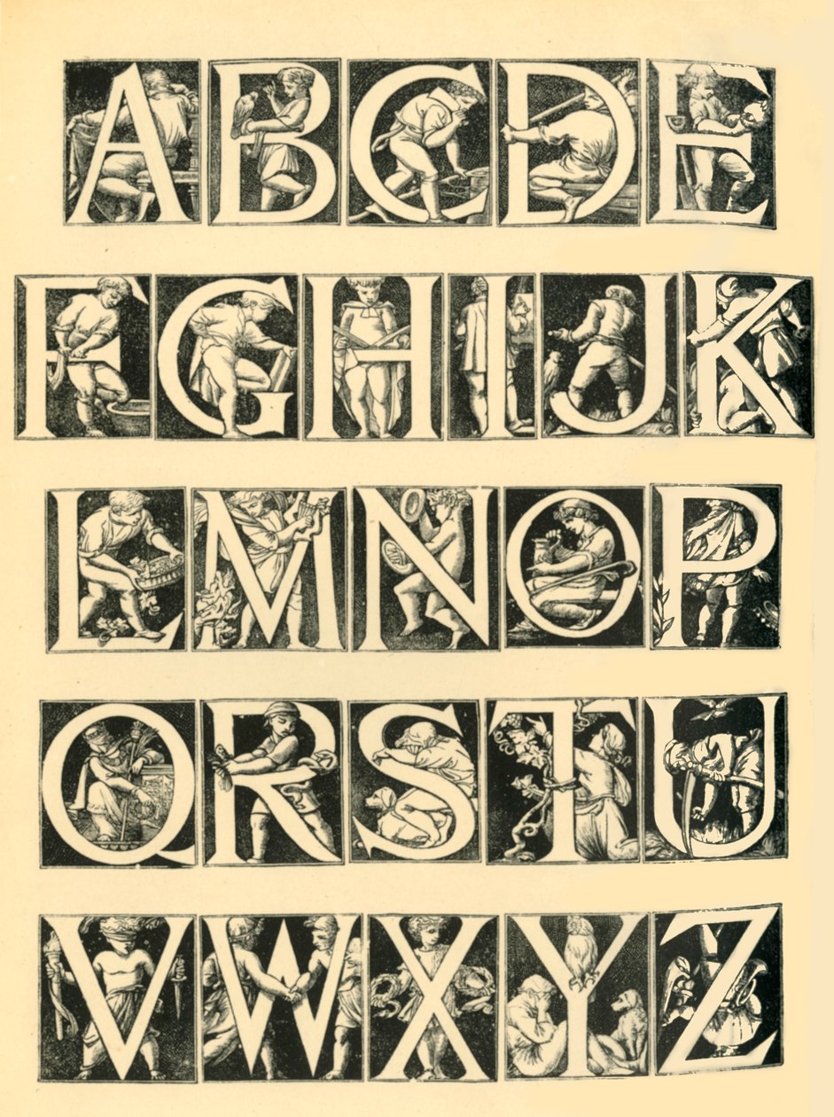टाइल्स के लिए वर्णमाला डिजाइन, 1864, 1881। द्वारा अज्ञात