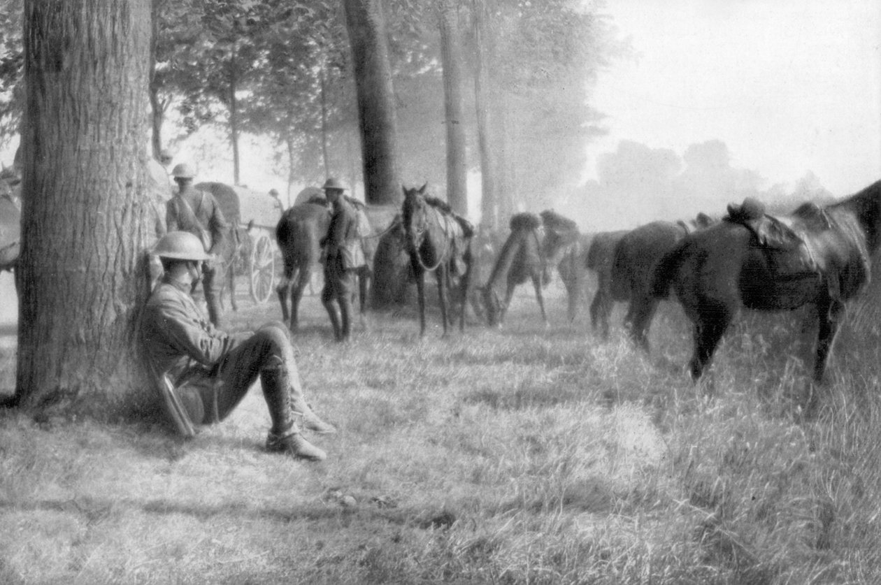 आराम पर अमेरिकी घुड़सवार सेना इकाई, चेमिन डेस डेम्स, फ्रांस, 1918 द्वारा अज्ञात