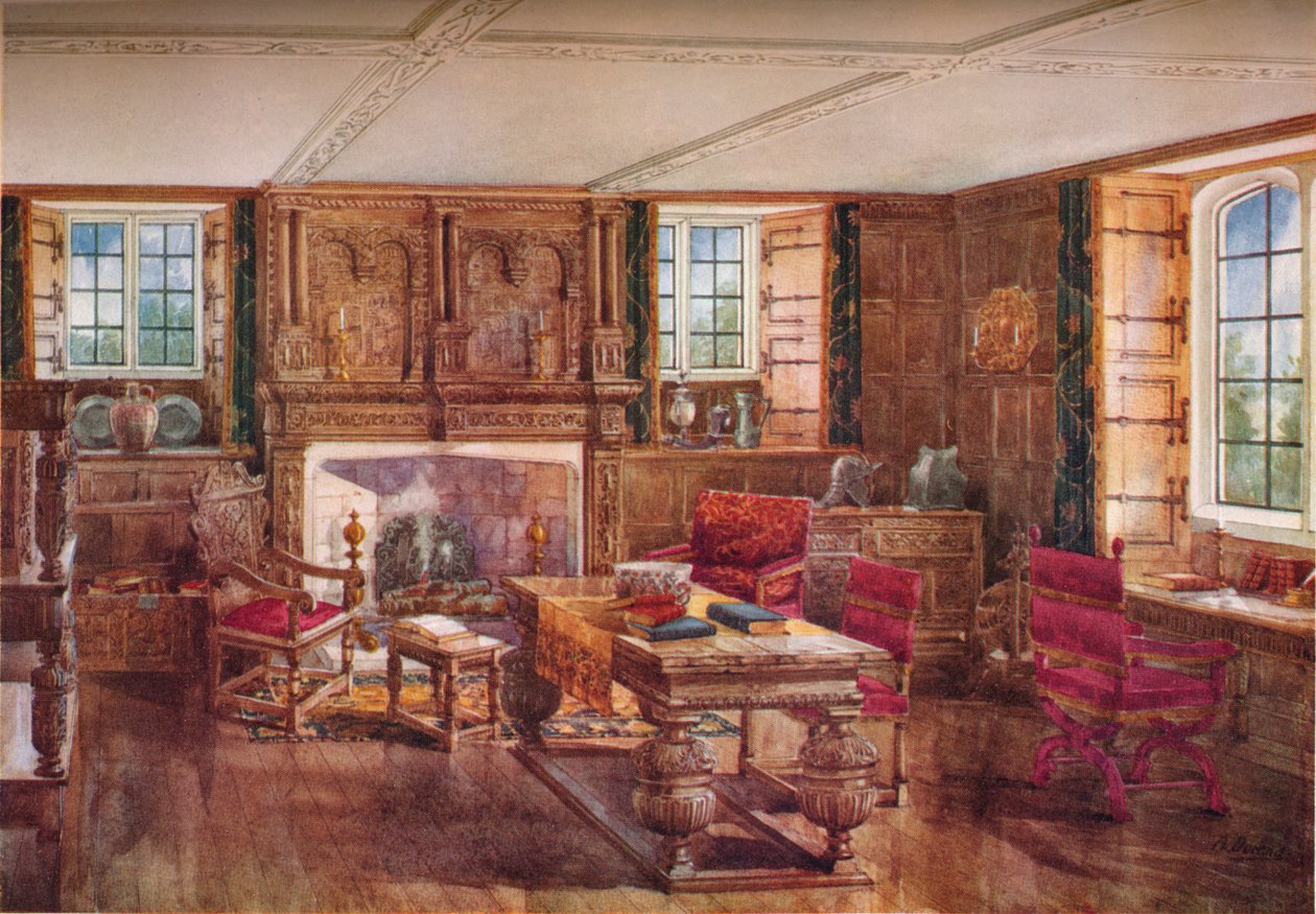 ए अलिज़बेटन लिविंग रूम, c19 वीं शताब्दी, 1923 द्वारा अज्ञात