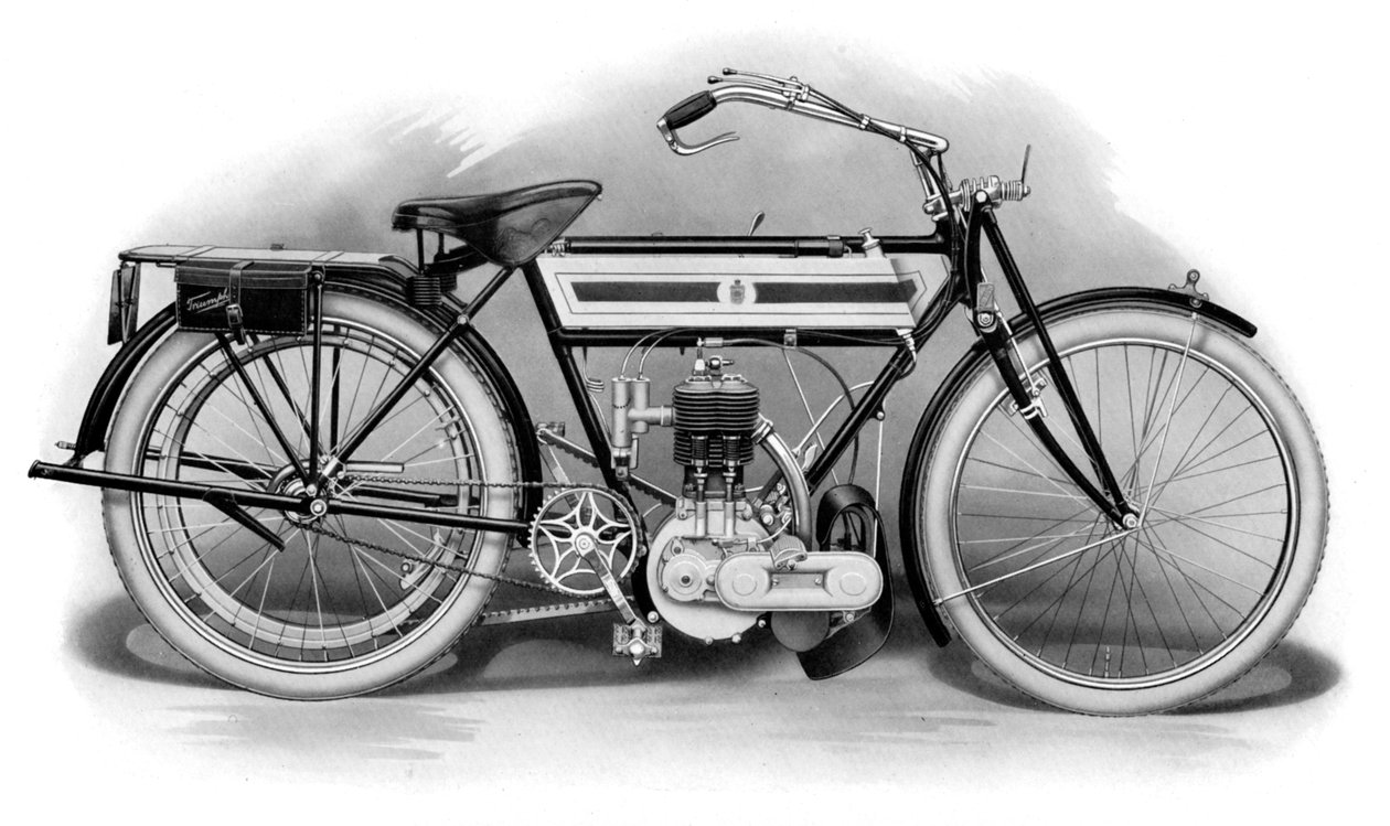 एक शुरुआती ट्रायम्फ मोटरसाइकिल, 1911-1912 द्वारा अज्ञात
