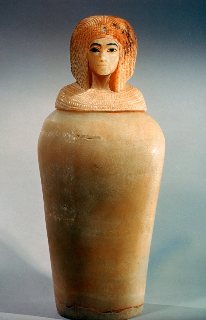एक शाही महिला सिर के आकार में ढक्कन के साथ प्राचीन मिस्र के कैनोपिक जार, c1344-1336 ईसा पूर्व द्वारा अज्ञात