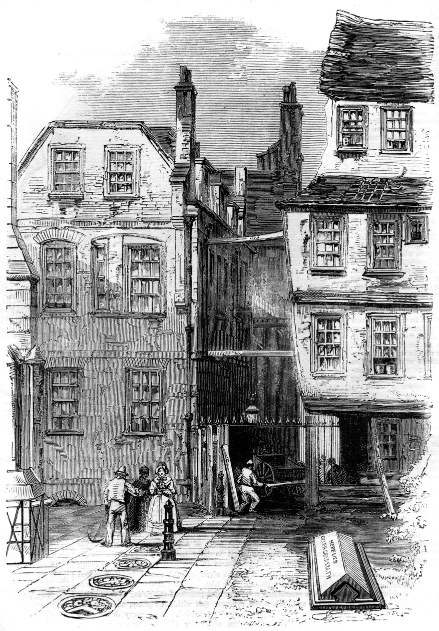 मंदिर में प्राचीन घर, और ओलिवर गोल्डस्मिथ की कब्र, लंदन, 1860 द्वारा अज्ञात