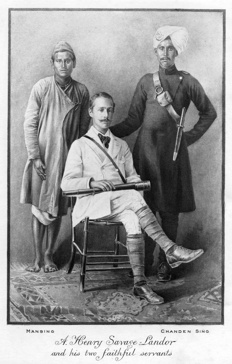 अर्नोल्ड हेनरी सैवेज लैंडर 1865-1924 और उनके दो वफादार नौकर, 1898 द्वारा अज्ञात