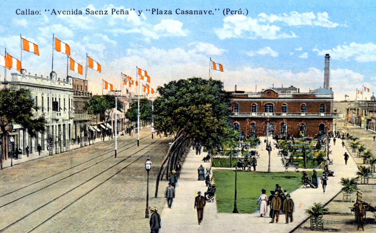 Avenida Saenz Pena और Plaza Casanave, Callao, पेरू, c1900s द्वारा अज्ञात