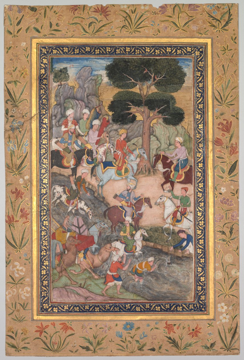 बाबर के बाबर-नामा संस्मरण से, कोहिक नदी पर सुल्तान अली मिर्ज़ा के साथ बाबर की बैठक, सी। 159 द्वारा अज्ञात