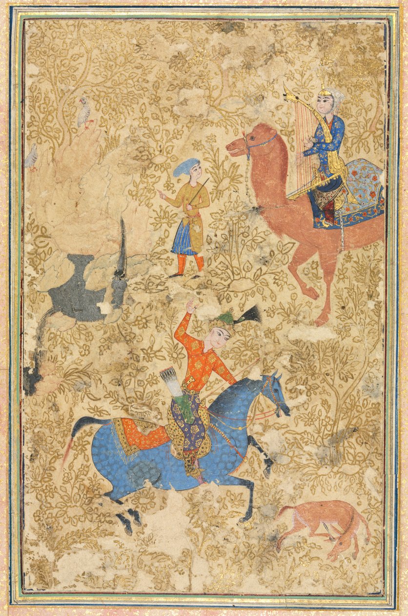 बहराम गुरु और अज़ादा, एक शाहनामा बुक ऑफ़ किंग्स ऑफ़ फ़िरदौसी से 940-1019 या 1025, 1500 के दशक में। द्वारा अज्ञात
