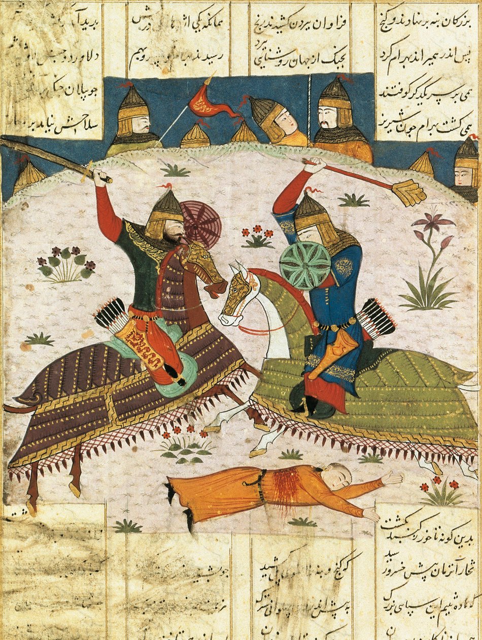 खुसरो परविज़ के शिविर पर बहराम शुबीना का रात का हमला, c. 1420. चित्रित लघु, द्वारा अज्ञात