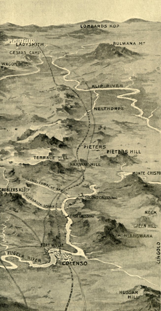 पीटर की लड़ाई और लेडीस्मिथ की राहत को दर्शाता हुआ बैलून मैप, 1900। द्वारा अज्ञात