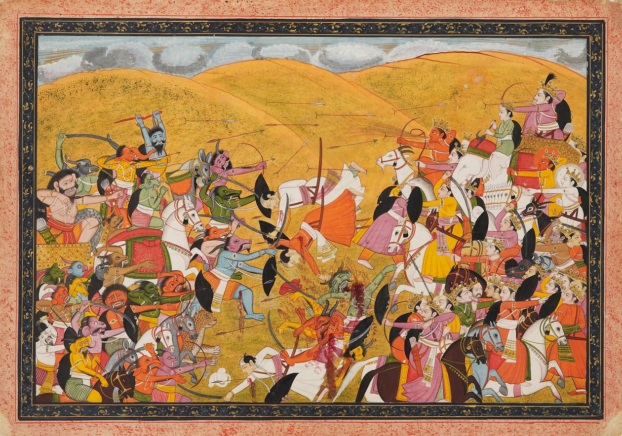 19वीं सदी की शुरुआत में देवों और असुरों की सेनाओं के बीच युद्ध का दृश्य द्वारा अज्ञात