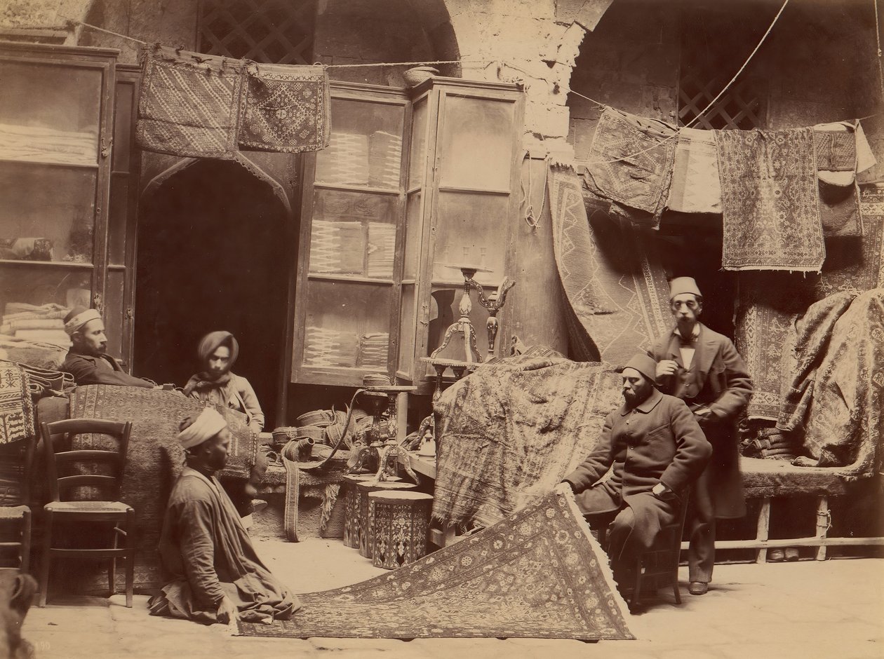 बाज़ार, गलीचा व्यापारी, 1870 का दशक। द्वारा अज्ञात