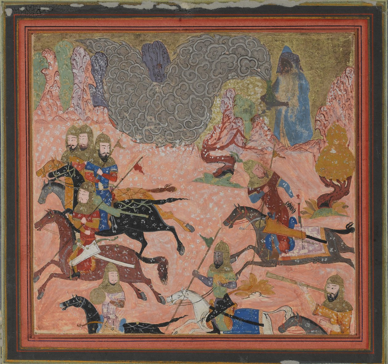 बज़ूर, द मैजिशियन, राइज़्स अप डार्कनेस एंड ए स्टॉर्म, फोलियो फ्रॉम ए शाहनामा..., ca. 1430-40। द्वारा अज्ञात