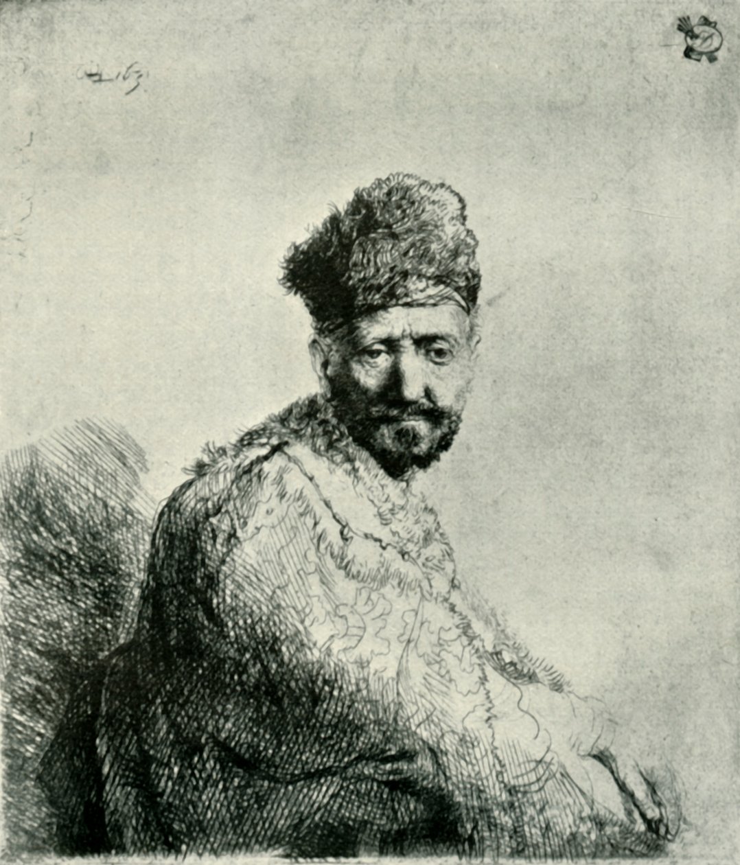 एक धुंधली प्राच्य टोपी और बागे में दाढ़ी वाला आदमी: कलाकार पिता, 1631, 1906। द्वारा अज्ञात