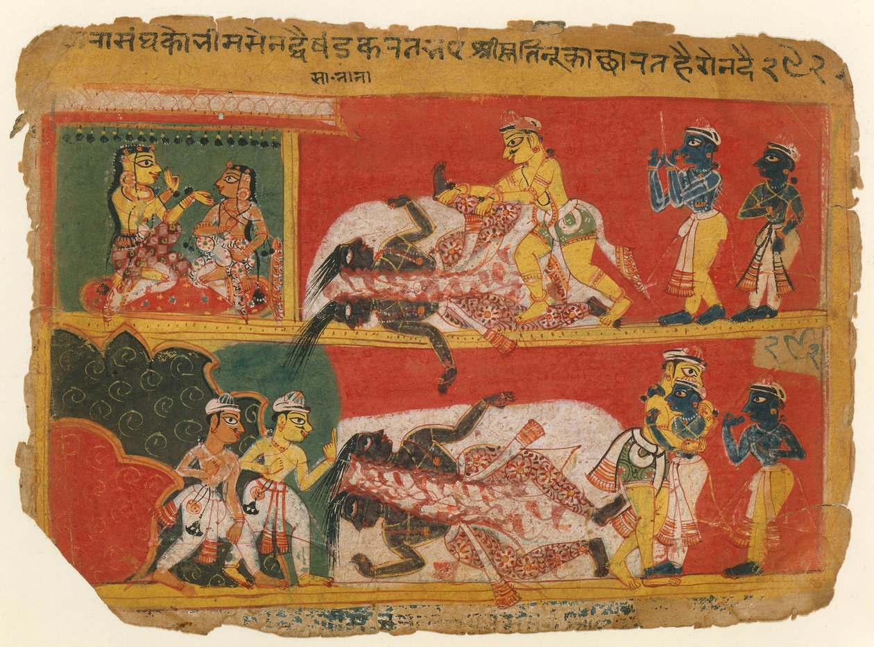 Bhima Slays Jarasandha: Page from a Bhagavata Purana Manuscript, ca. 1540.  द्वारा अज्ञात