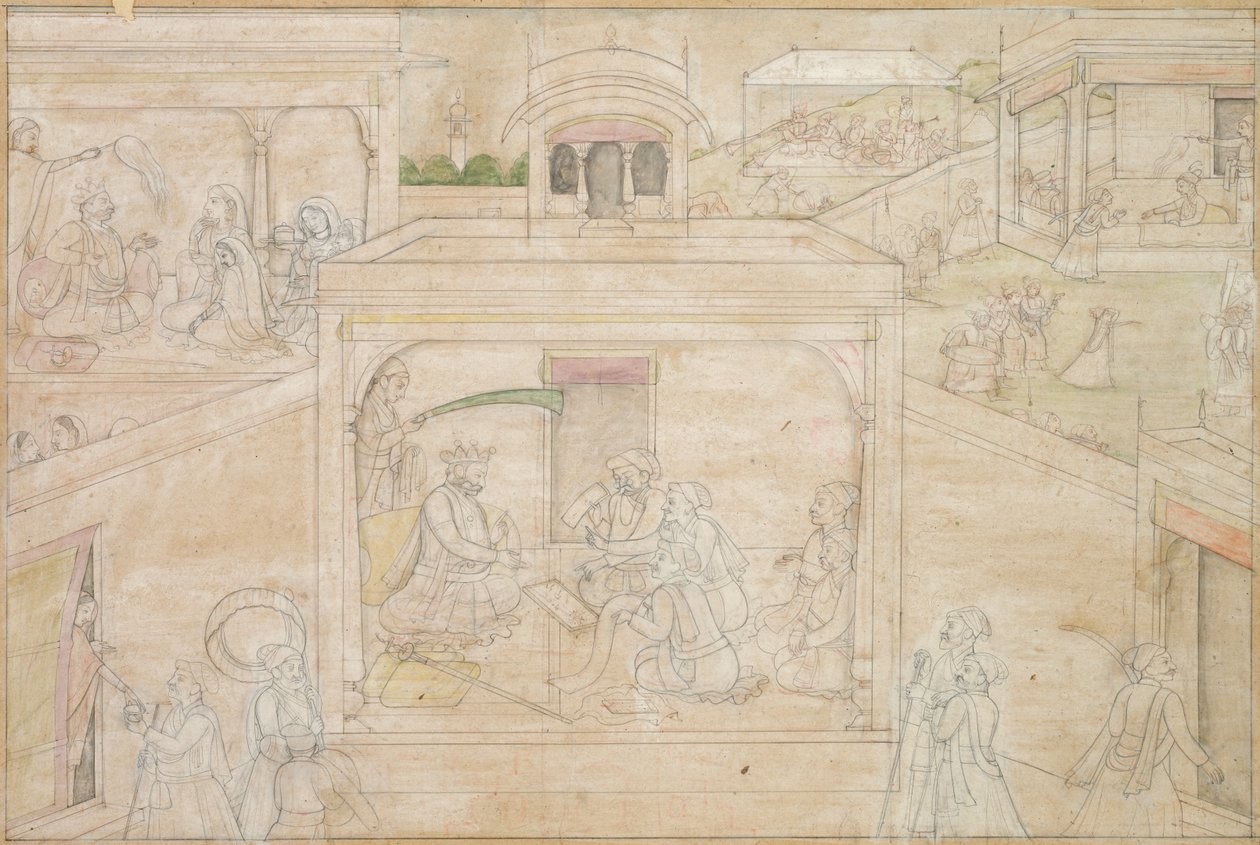 ज्योतिषी के साथ भीम परामर्श: नाला-दमयंती ड्रॉइंग से दृश्य, सी। 1790-1800। द्वारा अज्ञात