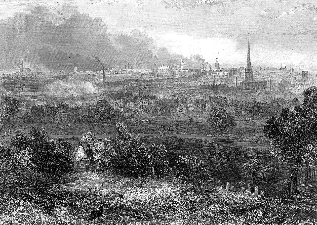बर्मिंघम दक्षिण से धूम्रपान की चिमनी दिखाते हुए देखा गया, c1860 द्वारा अज्ञात