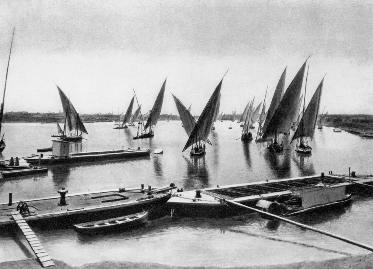 नील नदी, काहिरा, मिस्र पर नावें, c1920s द्वारा अज्ञात