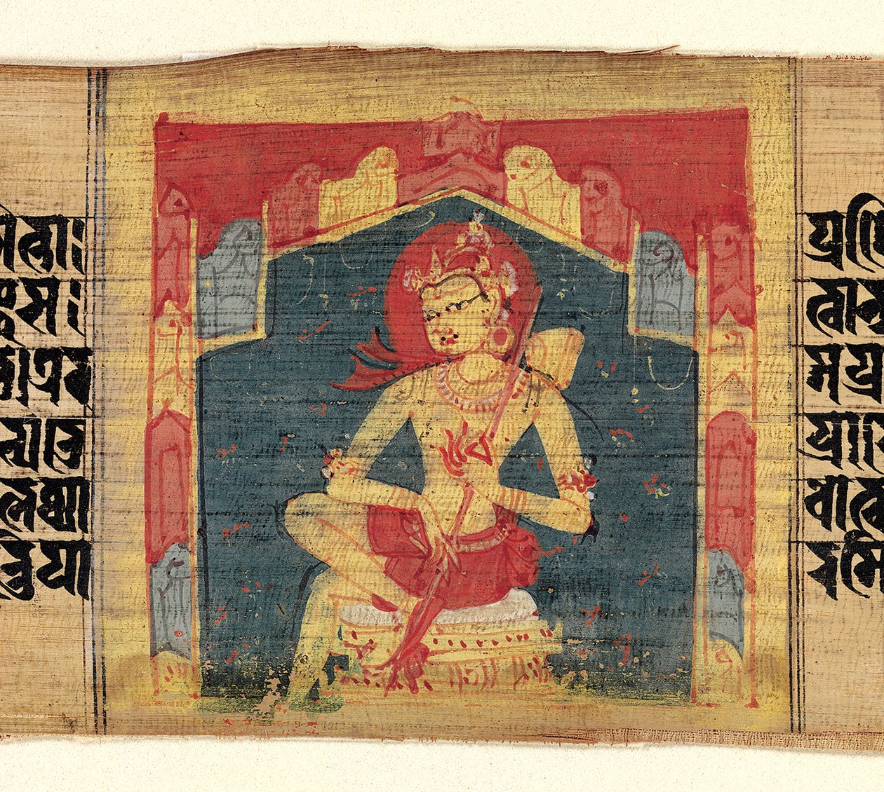एक पर्वतीय कुटी में बोधिसत्व, एक तारयुक्त वाद्ययंत्र वीना बजाते हुए..., लगभग। 1090. द्वारा अज्ञात