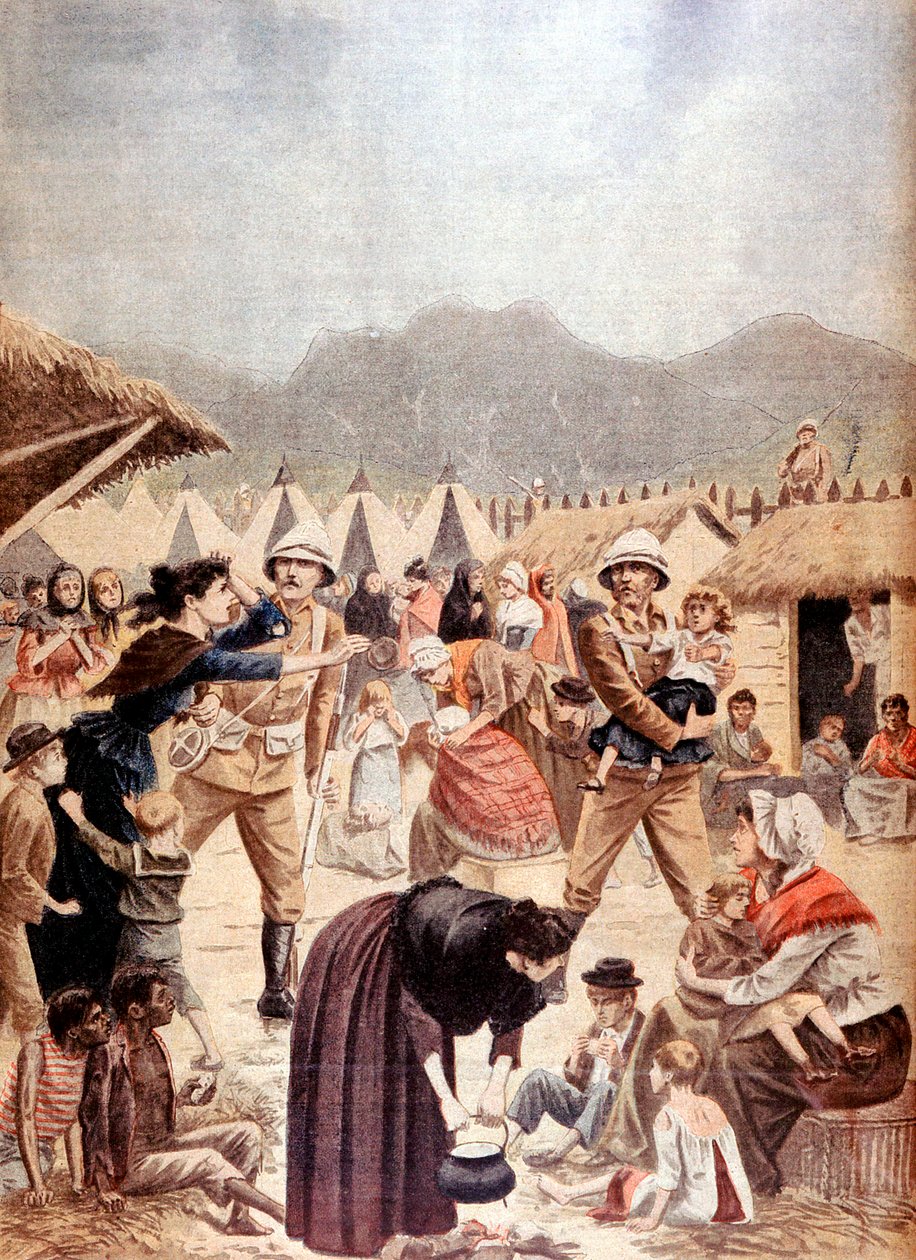 बोअर वॉर, 1901 के ट्रांसवाल में ब्रिटिश एकाग्रता शिविर में महिलाओं और बच्चों को बोअर द्वारा अज्ञात