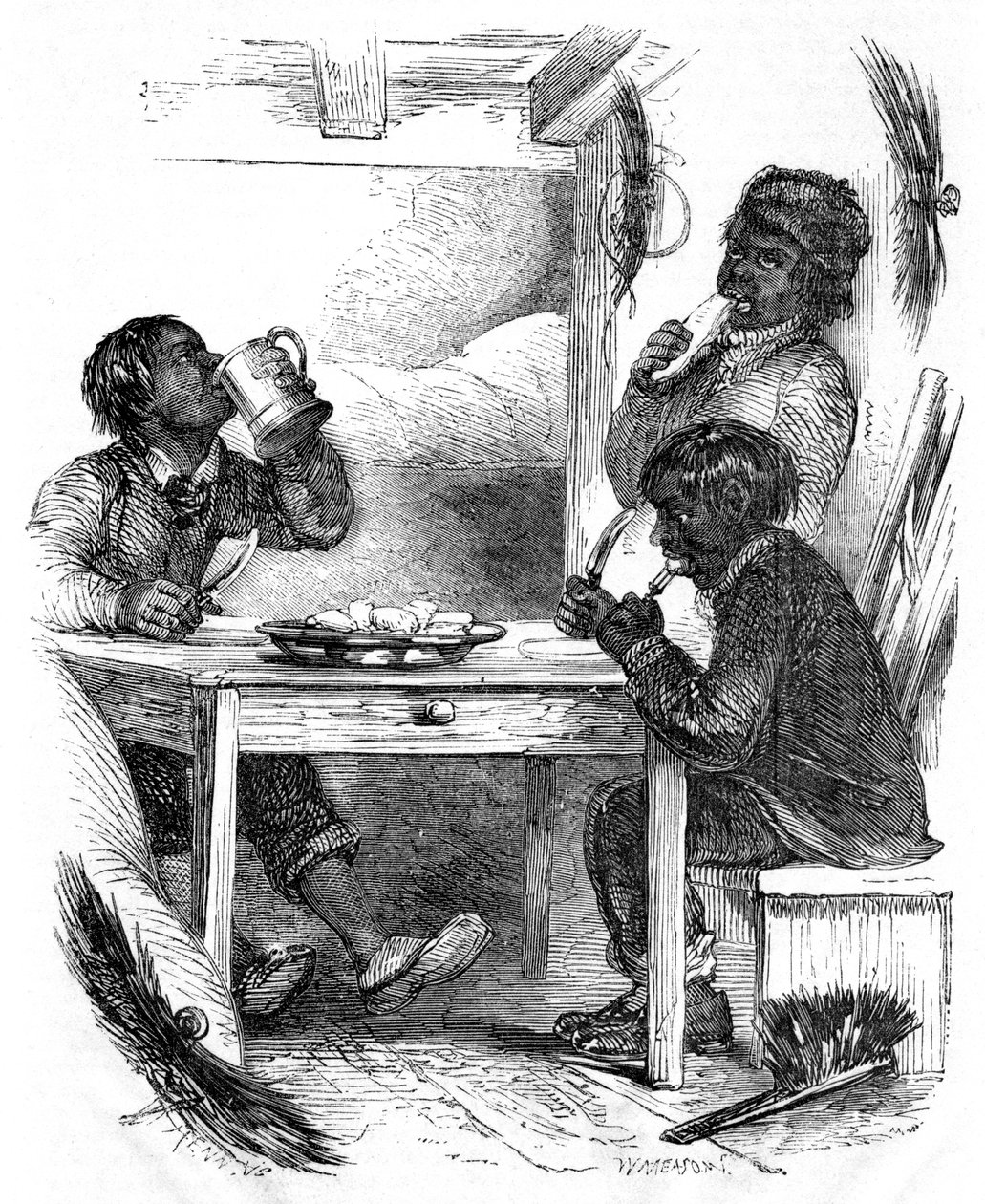 लड़का चिमनी अपने शाम के भोजन, 1861 को खा रहा है द्वारा अज्ञात