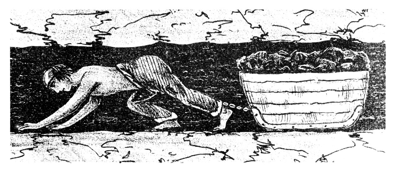 बॉय पुटर एक संकीर्ण सीम के साथ कोयले के स्लेज को खींचते हुए, साउथ वेल्स, 1848 द्वारा अज्ञात