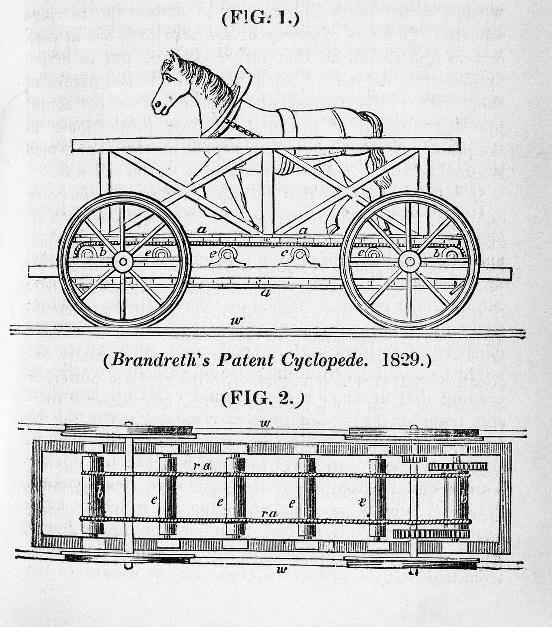 ब्रैंड्रेथ्स घोड़ा संचालित लोकोमोटिव साइक्लोपेड, 1829 द्वारा अज्ञात