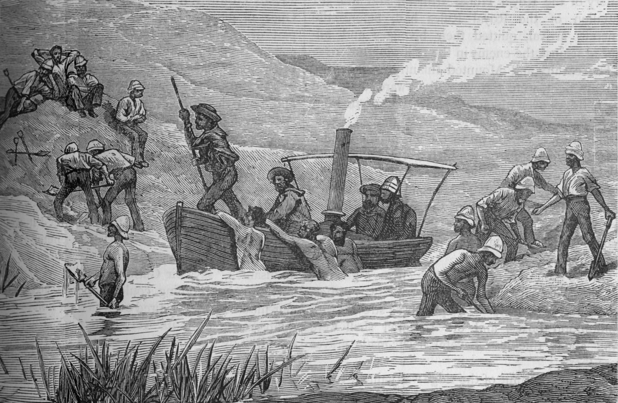 ब्रिटिश सैनिकों ने महुता में अरबी द्वारा निर्मित एक बांध को काट दिया, c1882। द्वारा अज्ञात