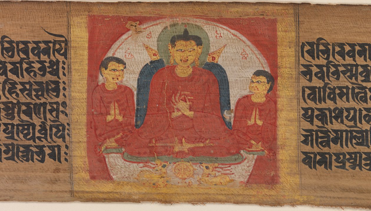 बुद्ध ने अपने हाथों से धर्मचक्र मुद्रा में उठाया ..., ca. 1090। द्वारा अज्ञात