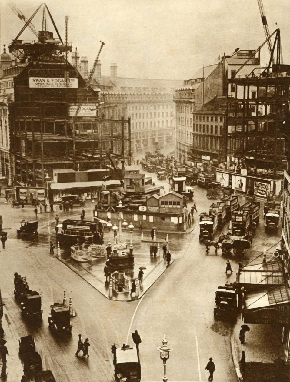 लंदन, 1926, 1935 में पिकाडिली सर्कस में भवन निर्माण कार्य। द्वारा अज्ञात