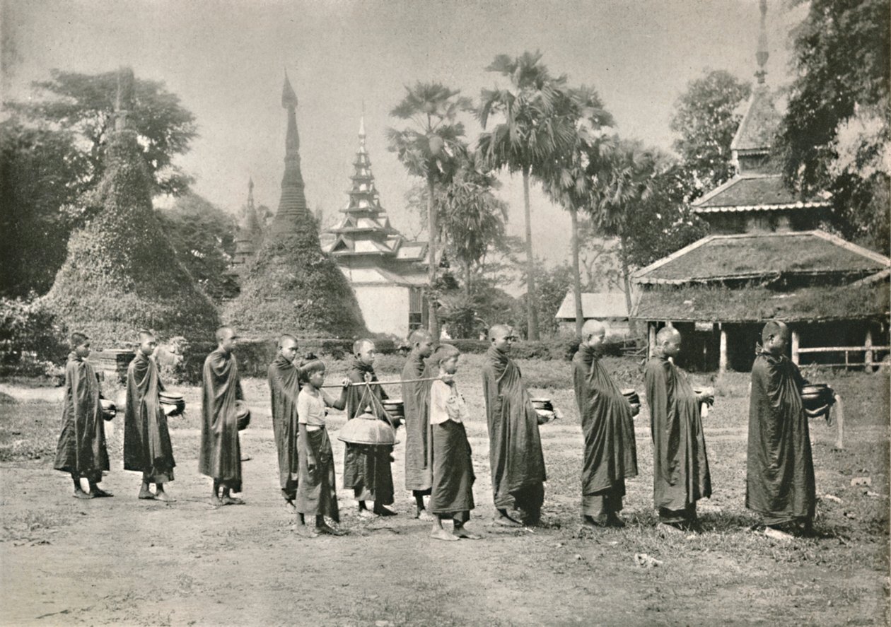 बर्मी फ्योंगीज कलेक्टिंग ऑलम्स, 1900। द्वारा अज्ञात