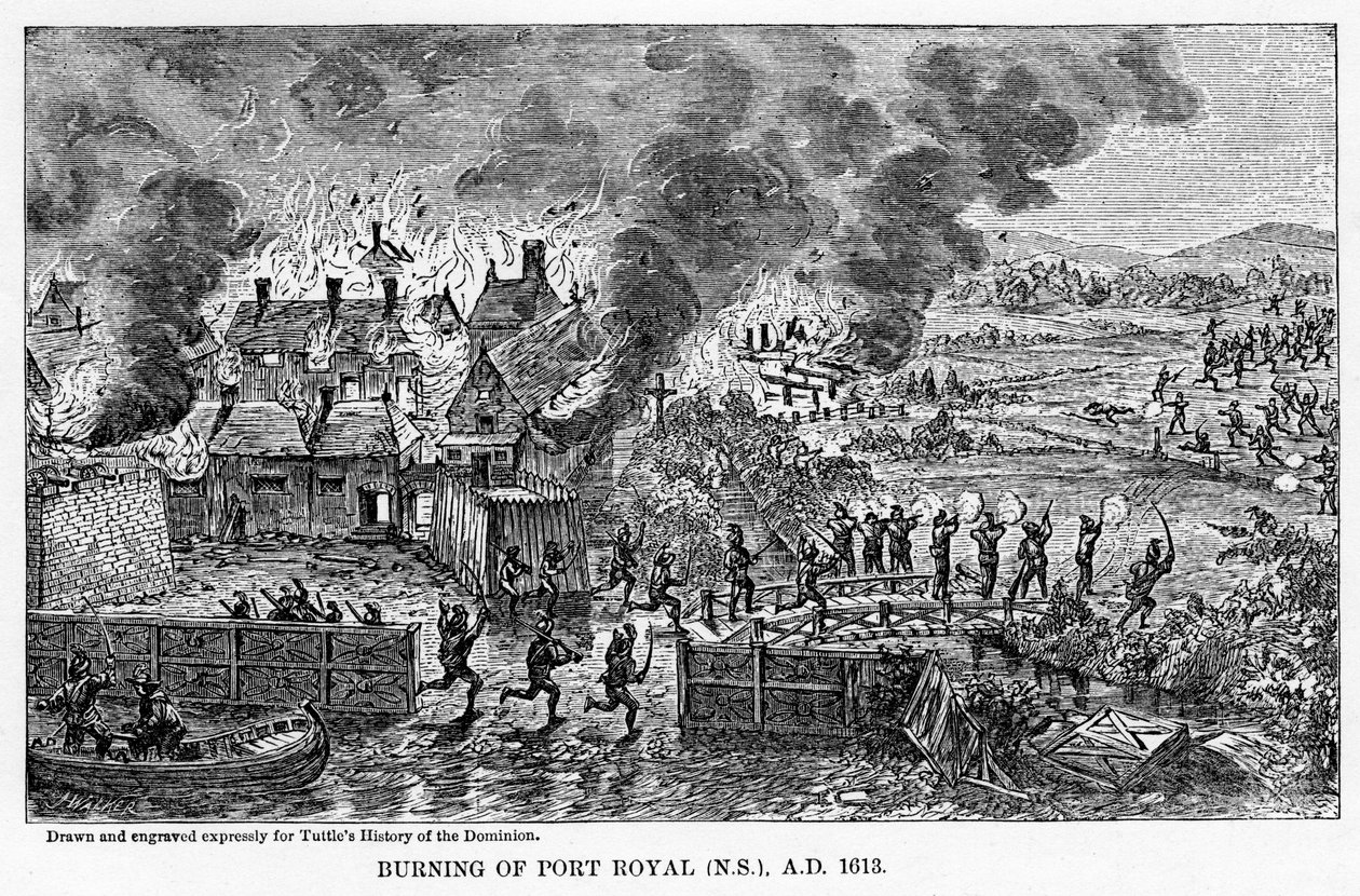 पोर्ट रॉयल नोवा स्कोटिया का जलना, 1613 ई।, 1877 द्वारा अज्ञात