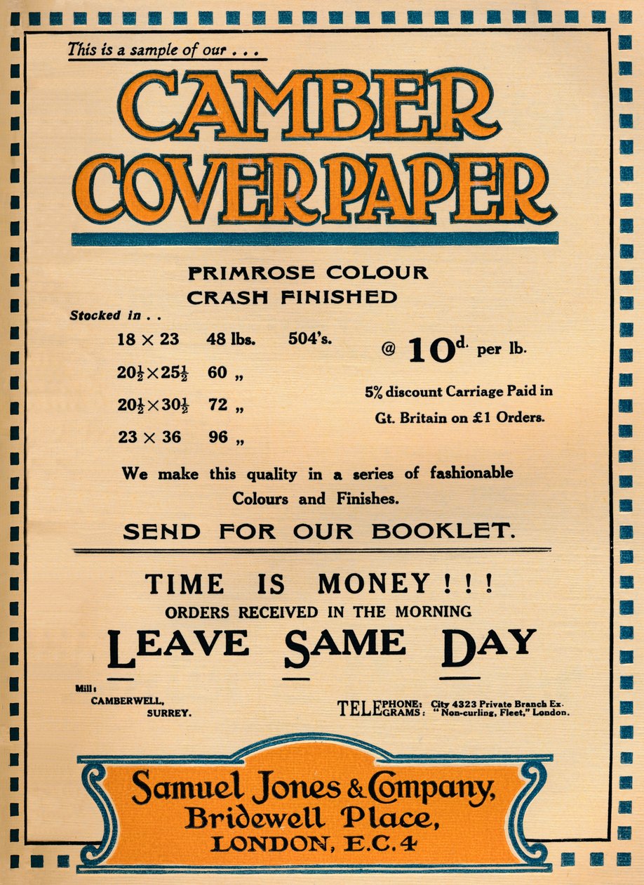 केम्बर कवरपर - सैमुअल जोन्स एंड कंपनी विज्ञापन, 1919 द्वारा अज्ञात