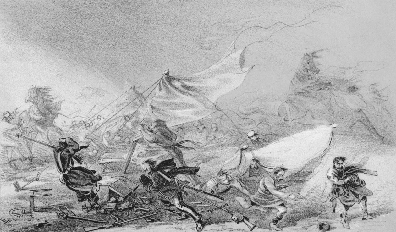 सेबेस्टोपोल से पहले का शिविर - 14 नवंबर, 1854, 1850 के दशक में हर्षजनक तूफान का प्रभाव। द्वारा अज्ञात