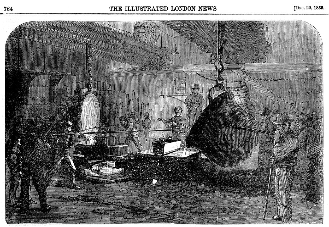 1855 में सिटी रोड, लंदन में ग्रिसल्स रीजेंट कैनाल आयरनवर्क्स में मोर्टार की ढलाई द्वारा अज्ञात