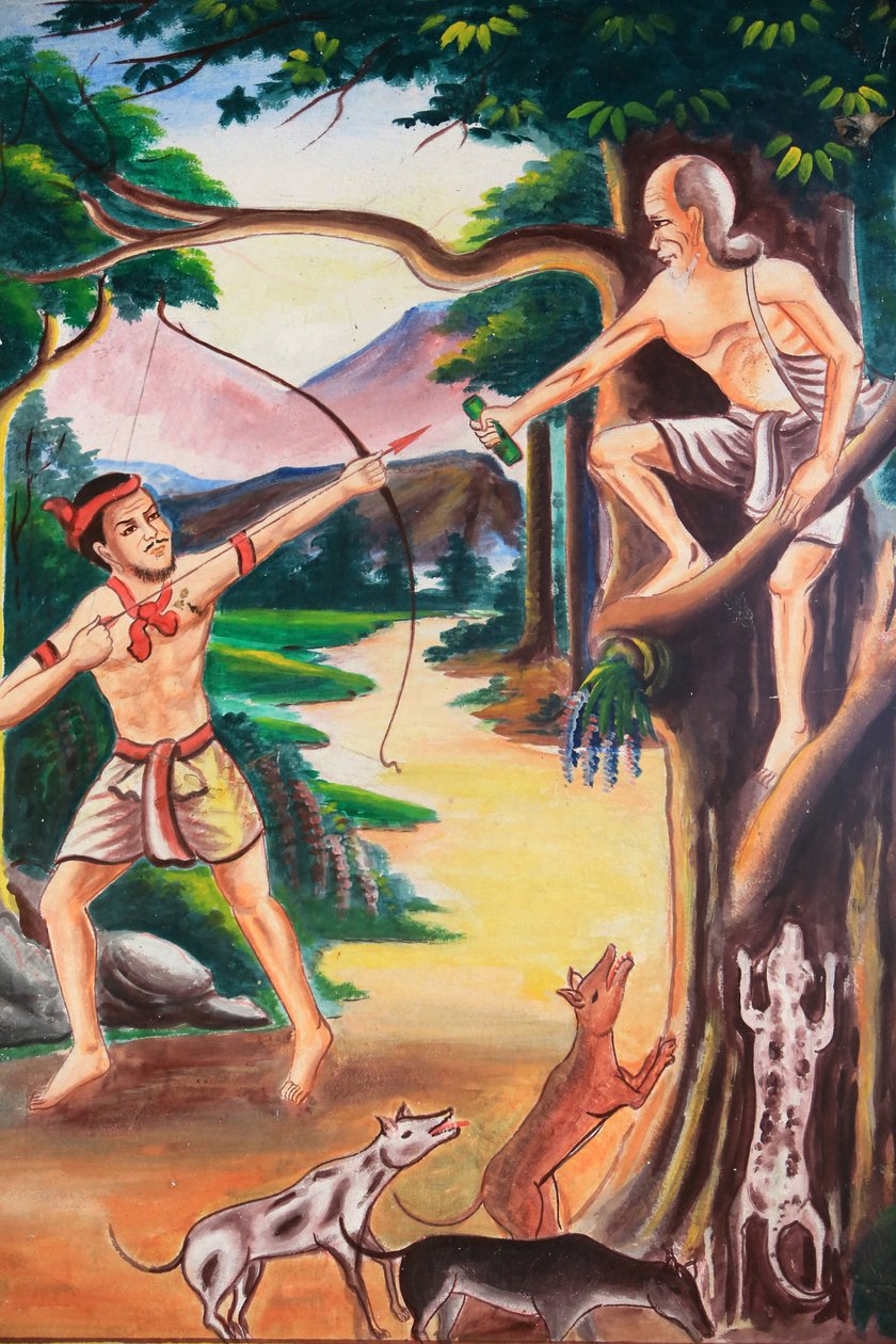 बुद्ध के जीवन को दर्शाती छत की कलाकृति। वाट सी सू मांग करम मंदिर। विएंग वांग। लाओस, 20151102, विएंग वांग, लाओस द्वारा अज्ञात