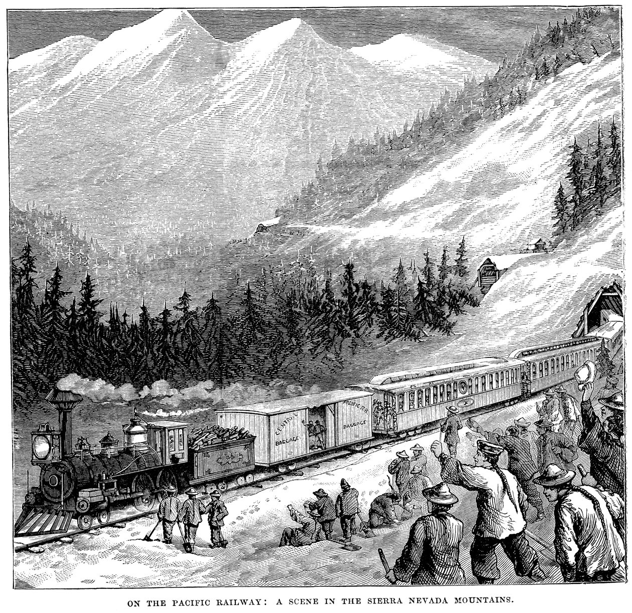 सिएरा नेवादा पहाड़ों में सेंट्रल पैसिफिक रेलरोड, c1875 द्वारा अज्ञात