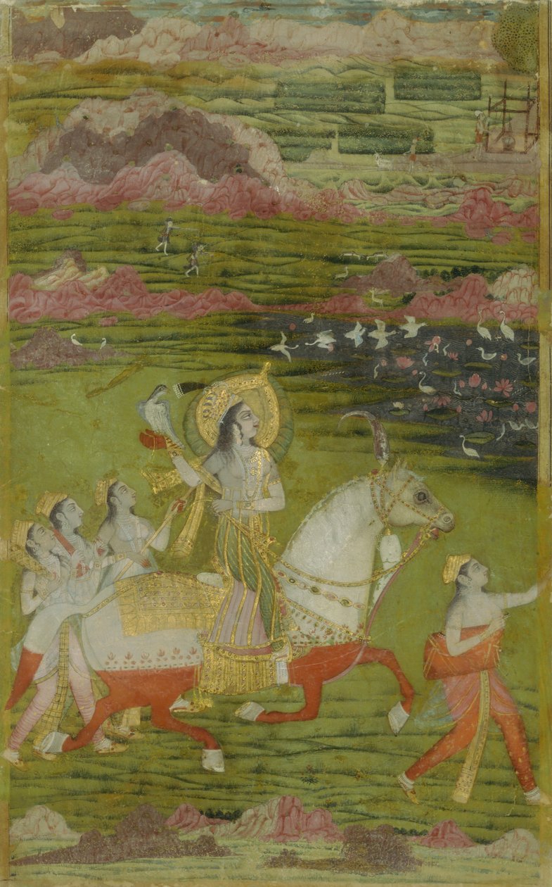 लैंडस्केप में परिचारकों के साथ चांद बीबी हॉकिंग, सीए। 1700. द्वारा अज्ञात