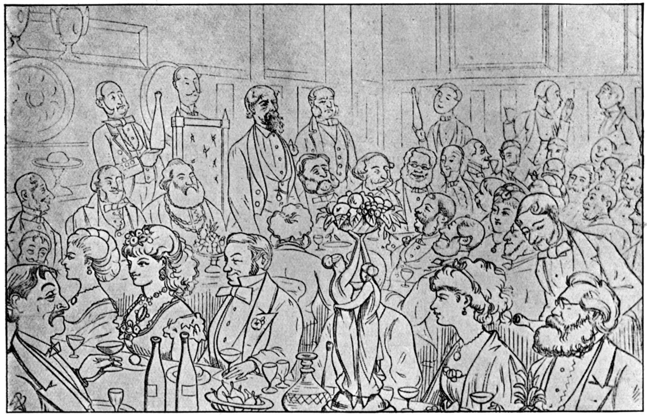 5 अप्रैल 1870 1912 के न्यूजवीडर्स डिनर में अध्यक्षता करते हुए चार्ल्स डिकेंस द्वारा अज्ञात